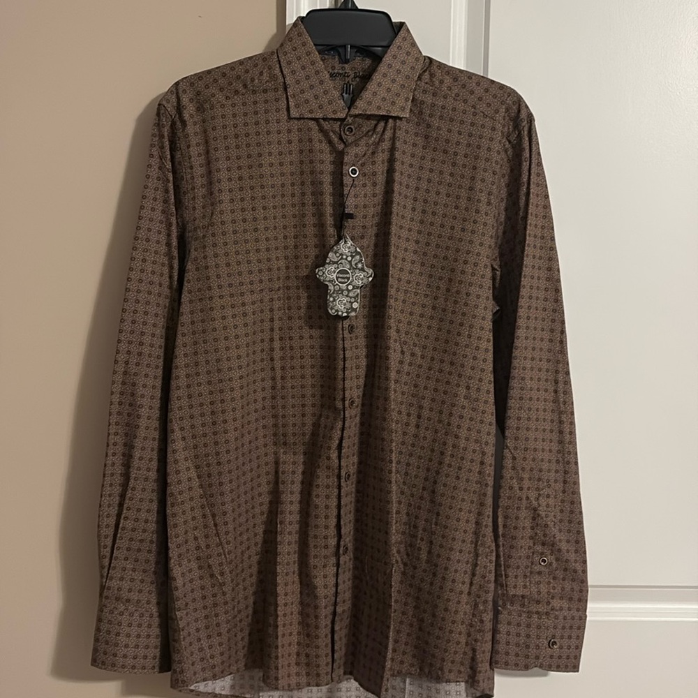 NWT Men’s Viscontii Button Down Tailored Fit Size S Brown Design